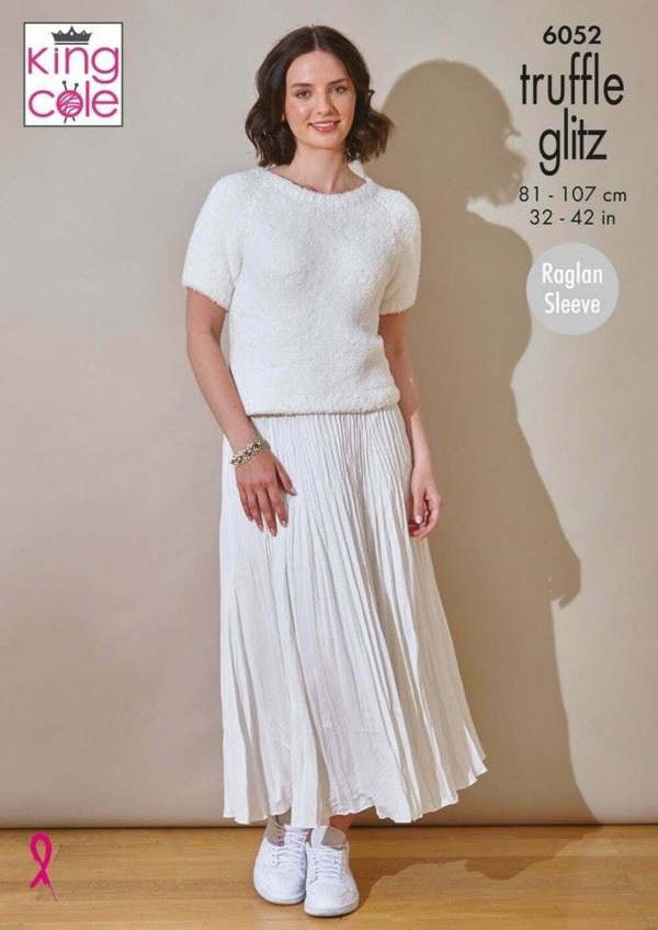 King Cole Truffle Glitz Knitting Pattern 6052, Tops, Cardigans for Women, 32 - 42 Inches