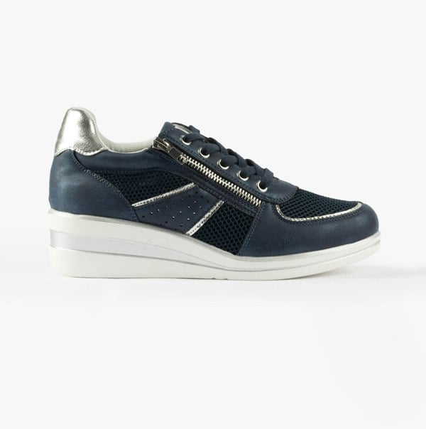 Cipriata GRAZIOSA Womens Lace-Up Wedge Trainers Navy