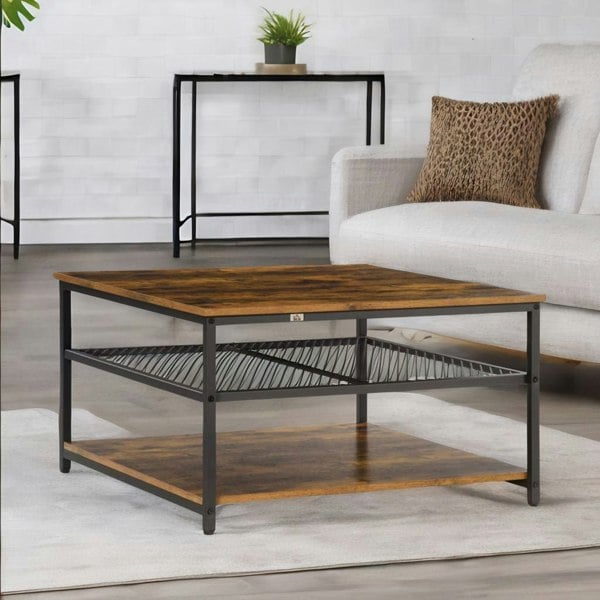 Rafaelo Mobilia Industrial 3 Tier Coffee Table Rustic Brown