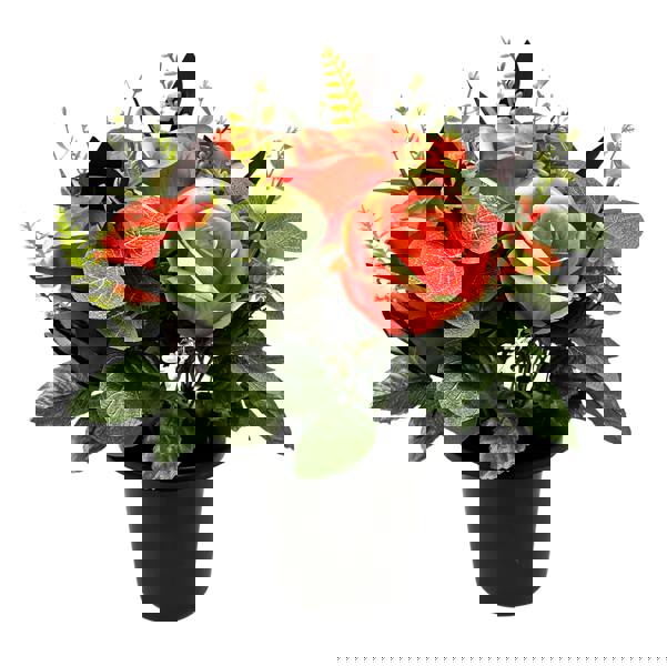 Memorials Direct Premium Artificial Grave Flowers – 25cm Salmon Open Rose With Eucalyptus | Memorial Vase Pot