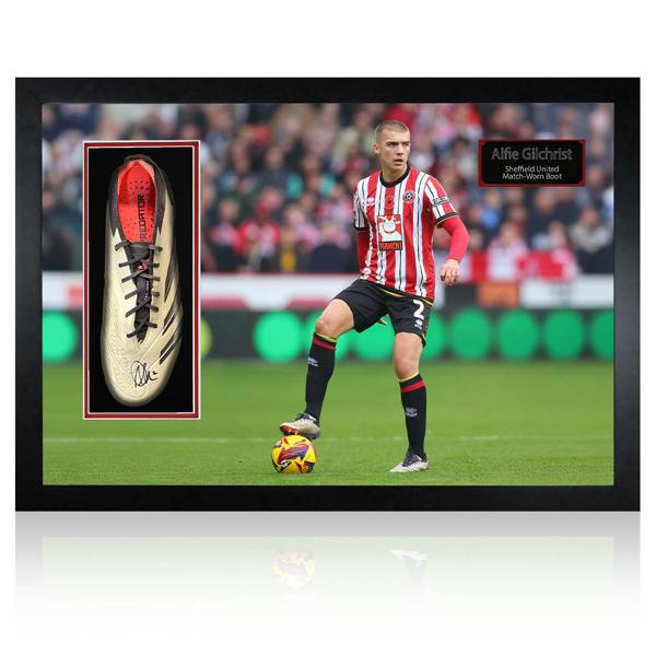 Alfie Gilchrist Signed & Match-Worn Sheffield United Boot Iconic Frame #1