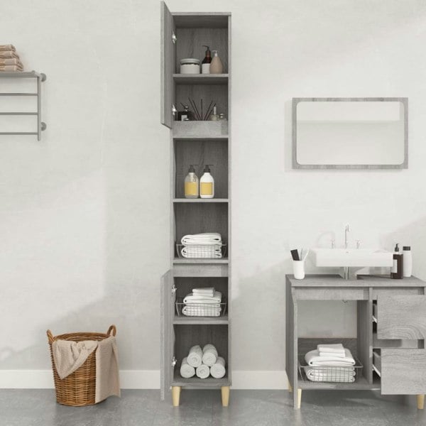 Berkfield Bathroom Cabinet Grey Sonoma 30x30x190 cm Engineered Wood
