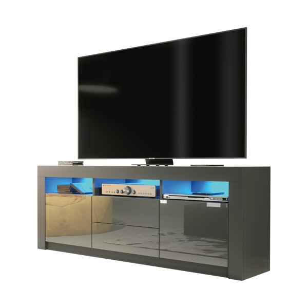 Mex Furniture Spacious 160cm TV Unit & Sideboard Cabinet with Grey High Gloss Doors