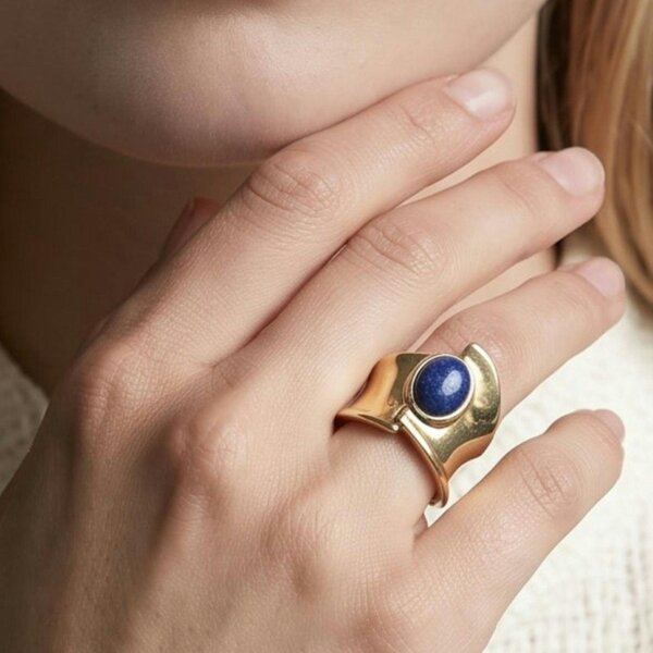 Uchi & Soto Enso Sculptural Navy Lapis Lazuli Stone Ring