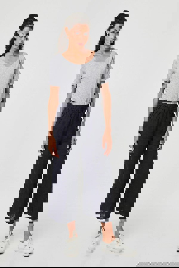 Navy | Floral High Waist Stretchy Crop Trousers
