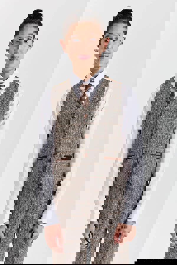 Paul Andrew Harris - Boys Brown 3 Piece Wool Blend Tweed Suit