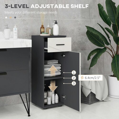 Wyld Haus Gazzeta Slim Grey Bathroom Storage Cabinet With Drawer Cupboard Adjustable Shelves And Soft Close Door