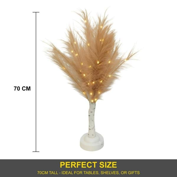 70cm Champagne Feather Tree Table Lamp with Warm White LEDs, Battery Operated Decorative Light image 7