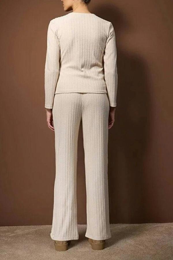 WOVCOR 2-Piece Ribbed Knit Pajama Set with Wrap-Around Tie Detail