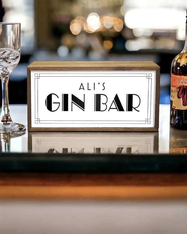Personalised Light Box Sign for Home Gin Bar, Man Cave or She Shed