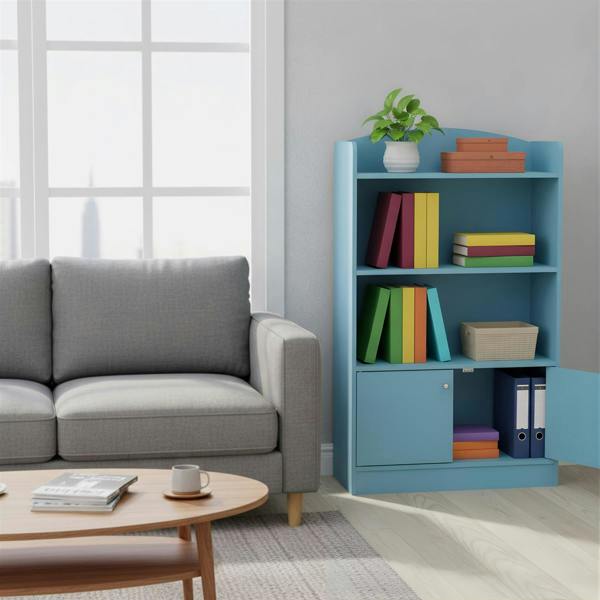 WALPLUS KidKanac Bookshelf with Storage Cabinet, Light Blue | Premium Home Interior Decoration