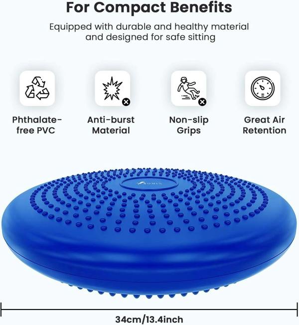 ROMIX Wobble Cushion, 34cm Inflatable Balance Disc with Pump for Core Training and Sitting Posture Support