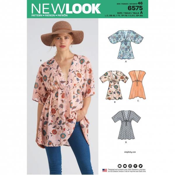 New Look Sewing Pattern 6575, Tops, Tunics for Women, A (XS-S-M-L-XL) - Intermediate
