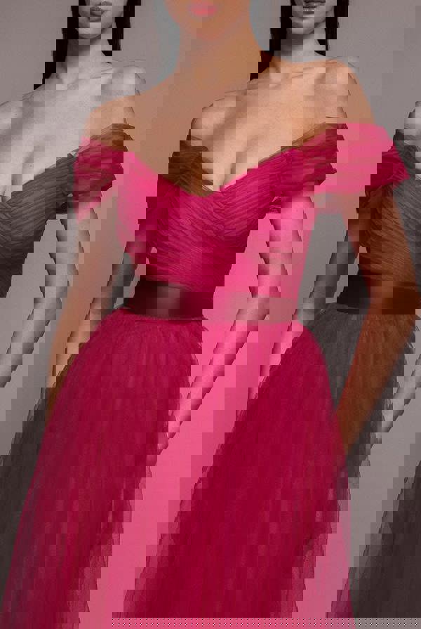 Off The Shoulder Princess Maxi Dress - Hot Pink DR3322A