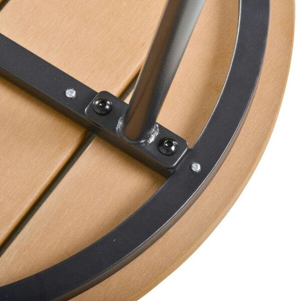 Bobobiy Round Outdoor Side Table Adjustable Leg Pads Garden Table 49 x 49 x 48 cm Natural Wood & Black