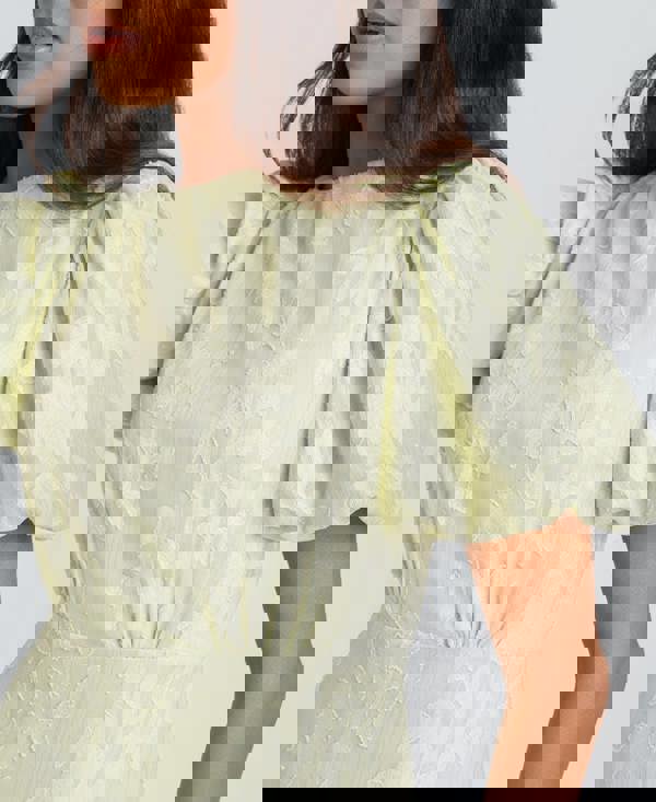 Mint Jacquard Puff Sleeve Midi Dress