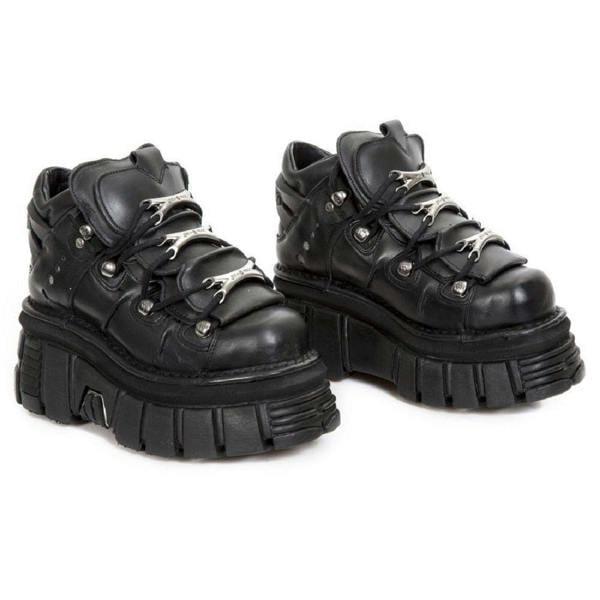 NEW ROCK 106-S29 TOWER SHOES Metallic Black Leather Biker Punk Gothic Boots