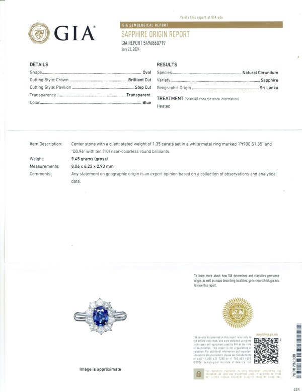 Gemdaia Ceylon Blue Sapphire Halo Ring – GIA Certified, Platinum