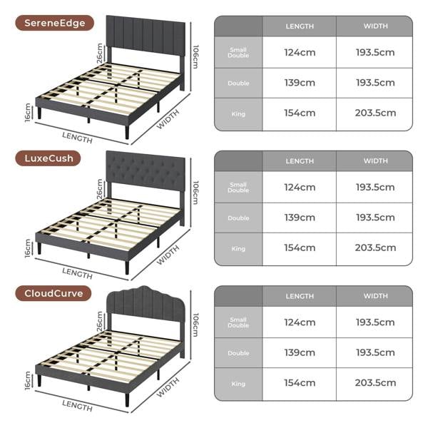 Levede Upholstered Bed Frame Linen Fabric Soft Foam Headboard Small Double King