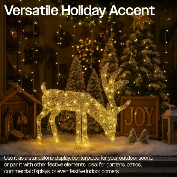 Scotts of Stow Xmas Haus FloorStanding 43CM High Silver LED Christmas Holiday Festive Reindeer