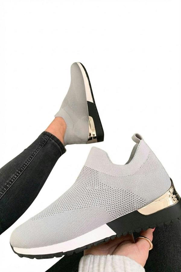 Jessi Slip On Sock Wedge Trainers - Grey_wb
