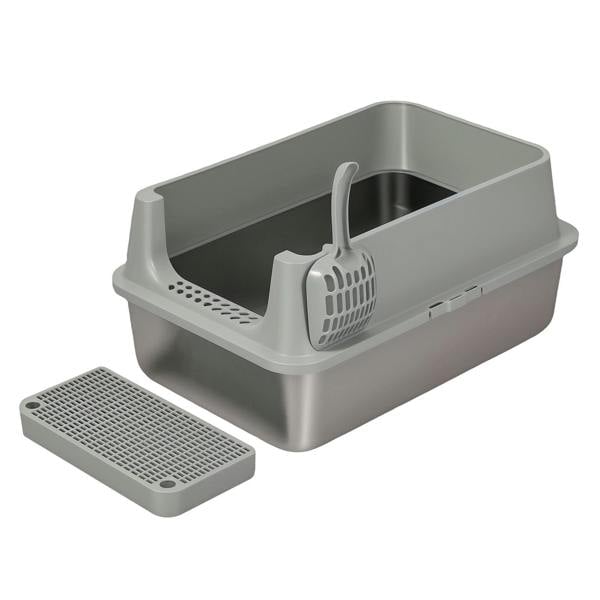 Skylos Stainless Steel Cat Litter Box Semi-Enclosed Easy Cleaning Pet Toilet