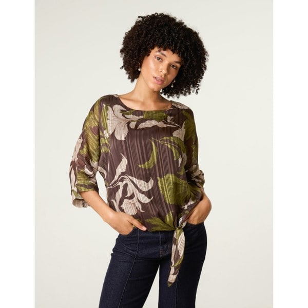 Blue Vanilla Tie Knit Metallic Chiffon Top