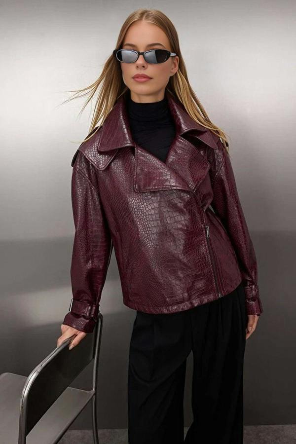 WOVCOR Regular Fit Faux Leather Biker Slim Jacket Coat