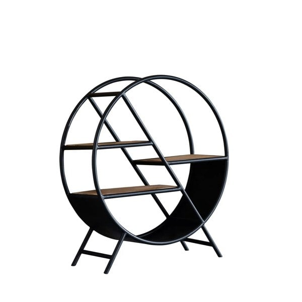 IH Design Oakland Industrial Mintis Iron Wooden Round Bookcase