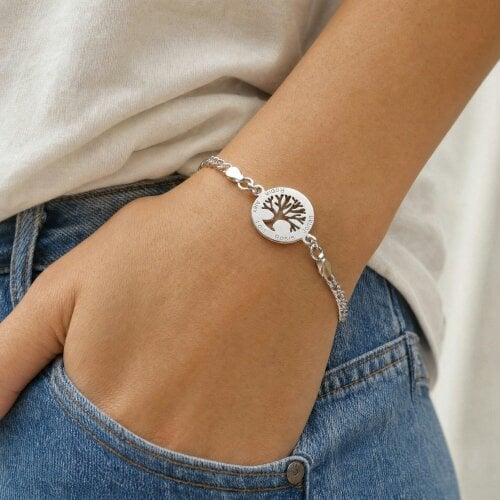 Christopher James of London Sterling Silver Personalised Tree of Life Disc Double Curb Bracelet