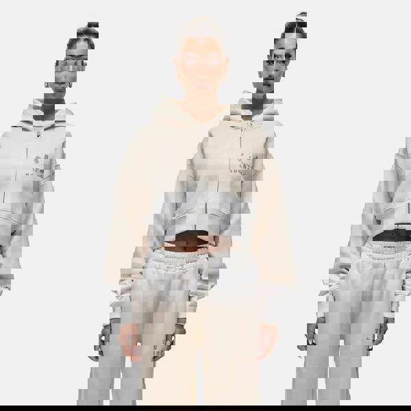 Good For Nothing Cream Spray Effect Cropped Zip Through Hoodie - Cream Image 3