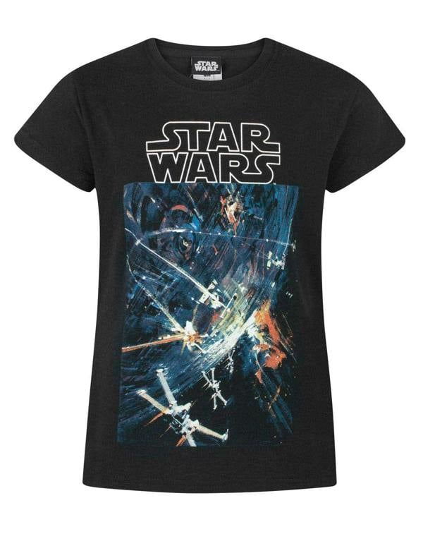 Star Wars Girls Black Death Star Assault Scene Short Sleeved T-Shirt