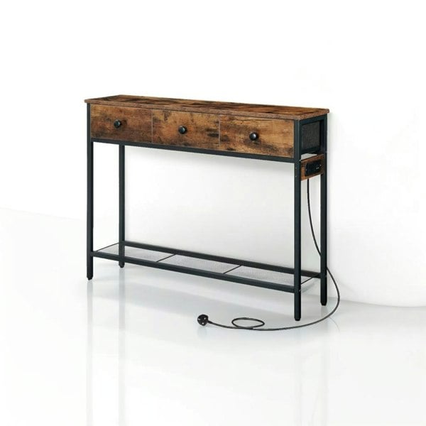 Modcraft Slim Console Table with Power Outlet and with 3 Fabric Drawers