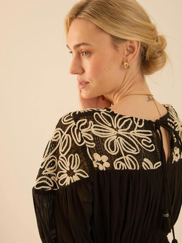 Rose & Nancy Rhea Black Lace Maxi Boho Dress