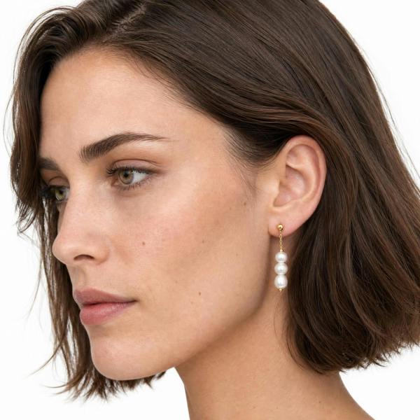 Gold Trip Timeless Three Pearl Drop Earrings