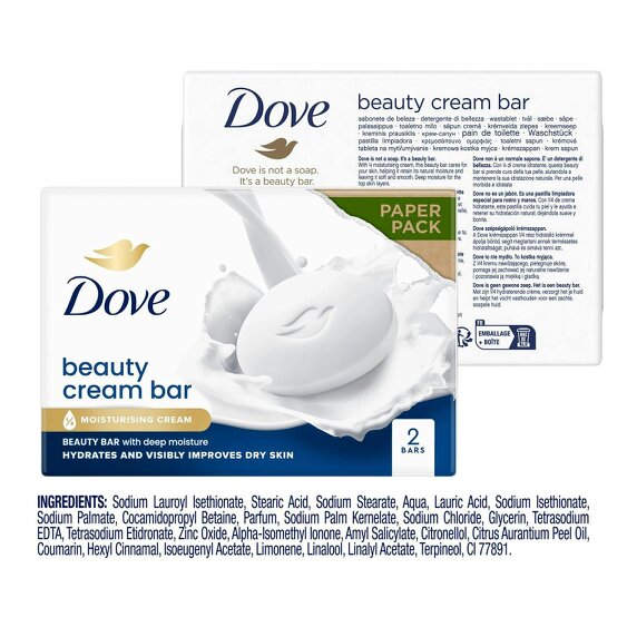 Dove Orignal Moisturising Beauty Cream Bar for Soft & Smooth Skin, 2x90g, 4 Pack