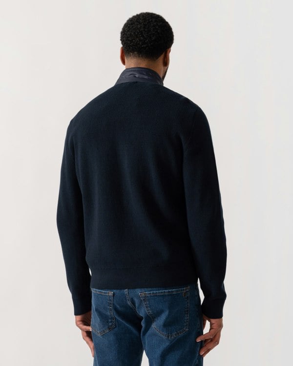 Model wearing Belstaff Control Mens Hybrid Jacket in Dark Ink - back