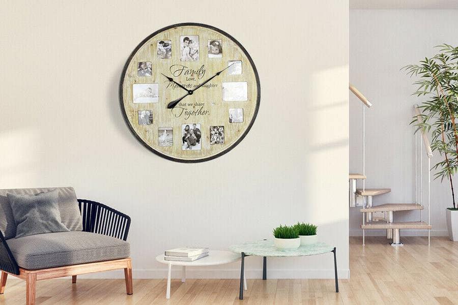 WALPLUS WC2124 - Family Photo Frame Timber Wall Clock - 70 cm / 27.5 in