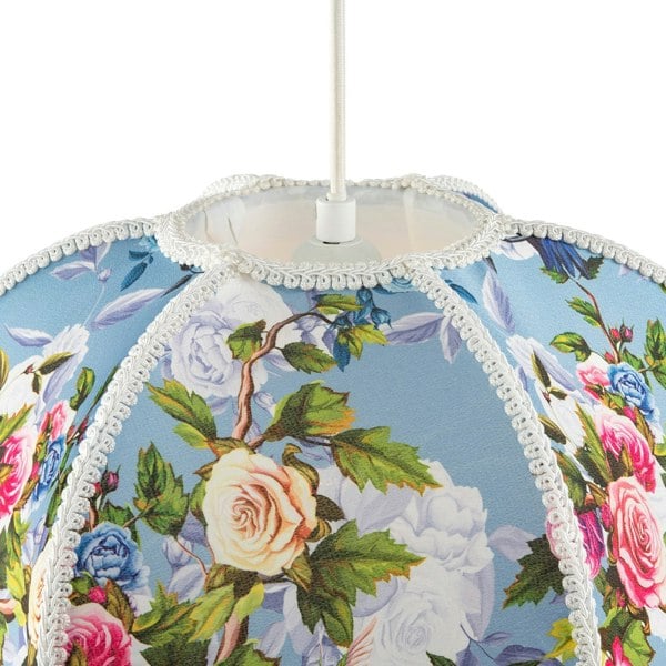 Victorian Empire Lamp Shade in Sky Blue with Colourful Floral Decor Image 3