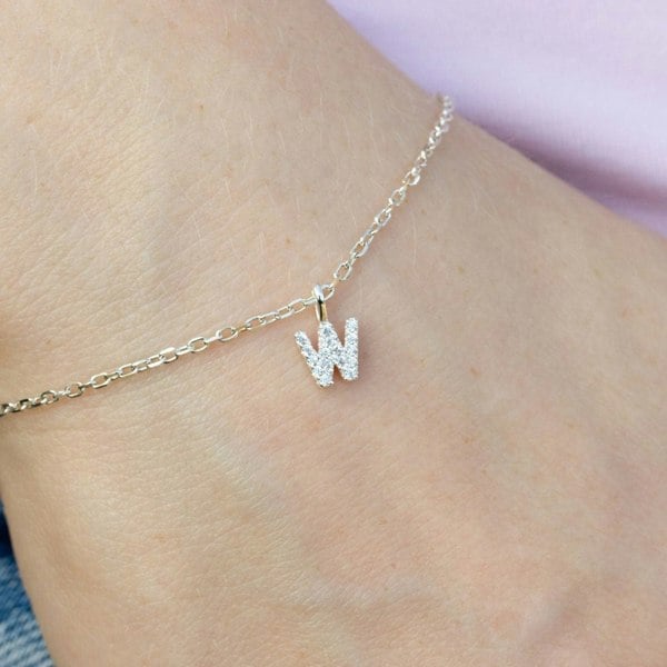Mylee London Crystal Initial Dainty Chain Bracelet