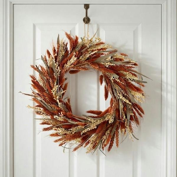 Garden Greatness Autumnal Dried Auburn Wheat Grass Wreath