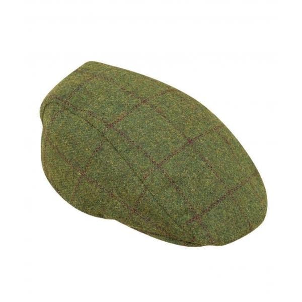 Olive green tweed cap Hoggs of Fife Windowpane flat cap with waterproof membrane