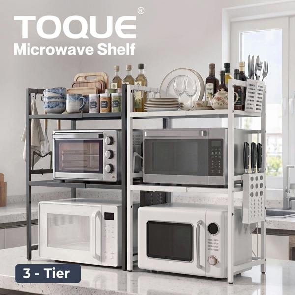 TOQUE 3 Tier Expandable Rack Stand Kitchen Storage Holder Microwave Oven Shelf