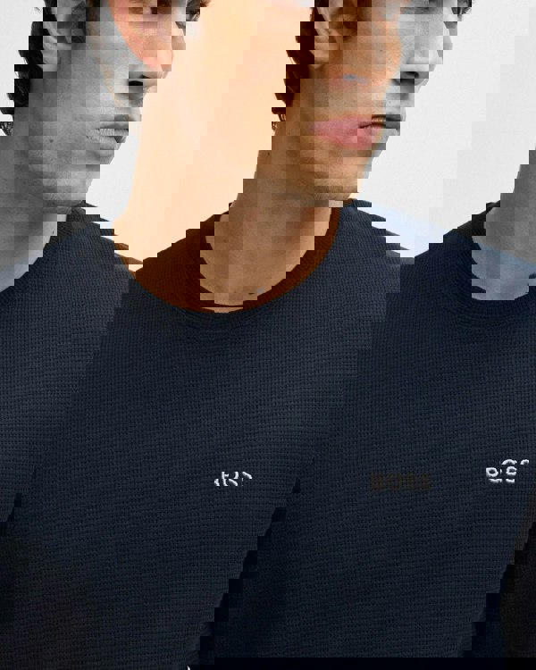 BOSS Orange Waffle Mens Cotton-Blend Pyjama T-Shirt with Embroidered Logo NOS - Dark Blue 403