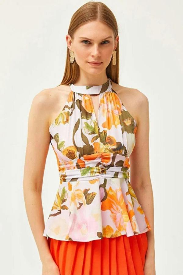 Hoxton Gal Halter Neck Crepe Blouse with Waist Detail