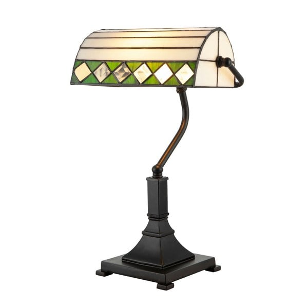 Designer Handmade Tiffany Bankers Lamp with Green and White Adjustable Shade Image 1