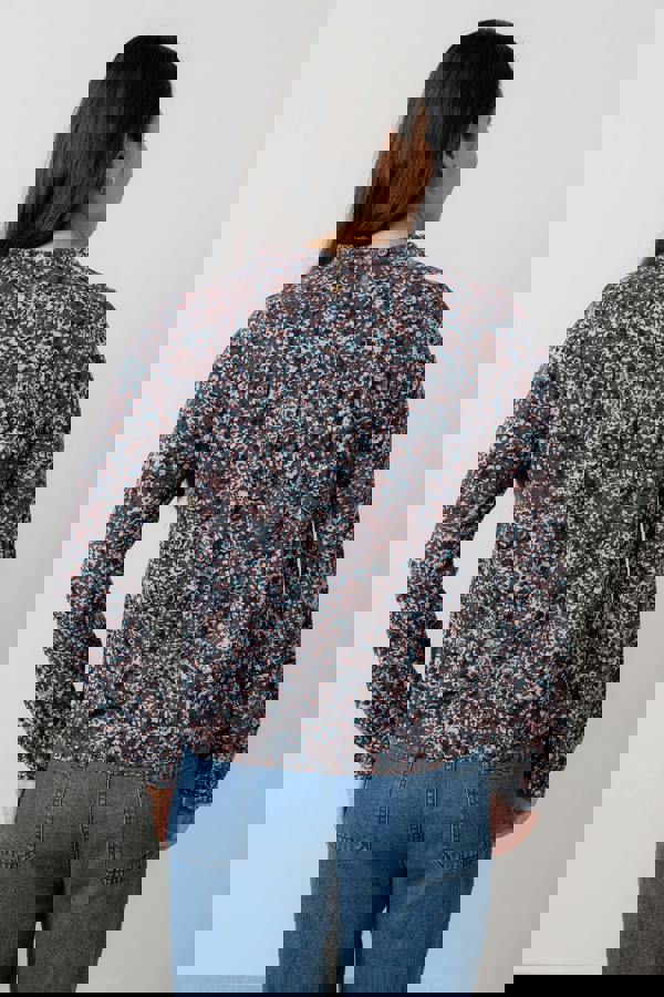 Lily & Me Eastcombe High Neck Floral Print Top Chocolate