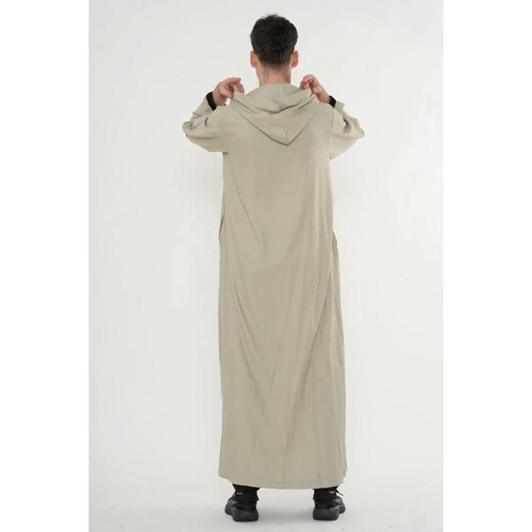 Men's Hooded Gandoura Embroidery Moroccan Thobe - Grey - Thobez - 20