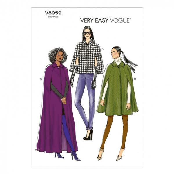 Vogue Sewing Pattern 8959, Capes, Coats for Women, XS-S-M - Easy