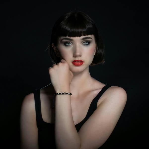 Gunmetal Black Bracelet for Women with Metal Beads on Adjustable Black Cord - namana.london